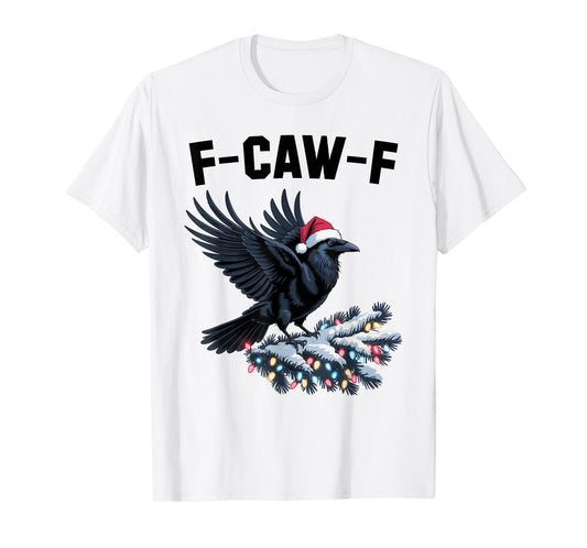 Crow F-CAW-F Black Bird Gothic Christmas Lights Santa Hat T-Shirt