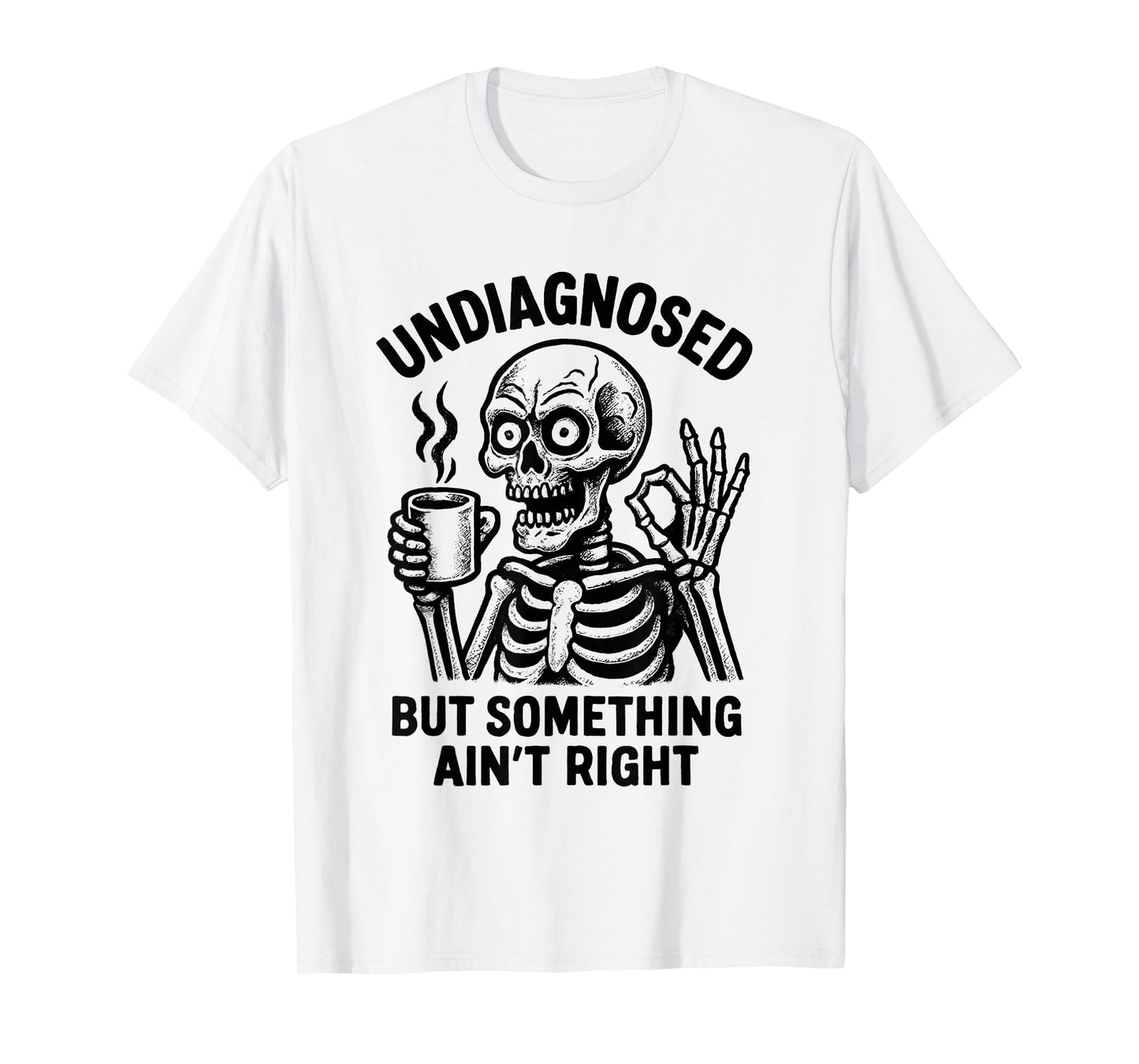 Comical Skeleton with Coffee Vintage Illustration T-Shirt
