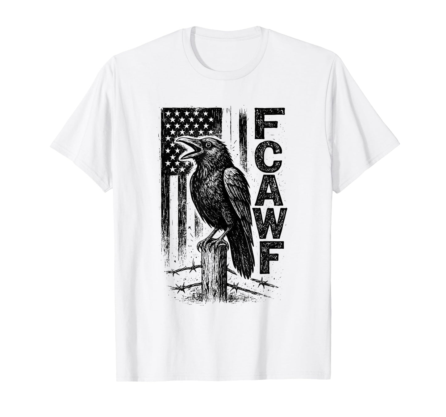 F-Caw-F Crow USA Flag Funny Patriotic Gothic Retro T-Shirt