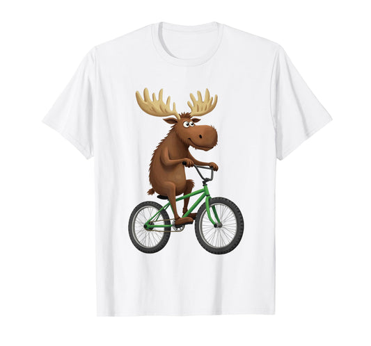 Cute Moose Riding a Bicycle Adorable Cyclist T-Shirt