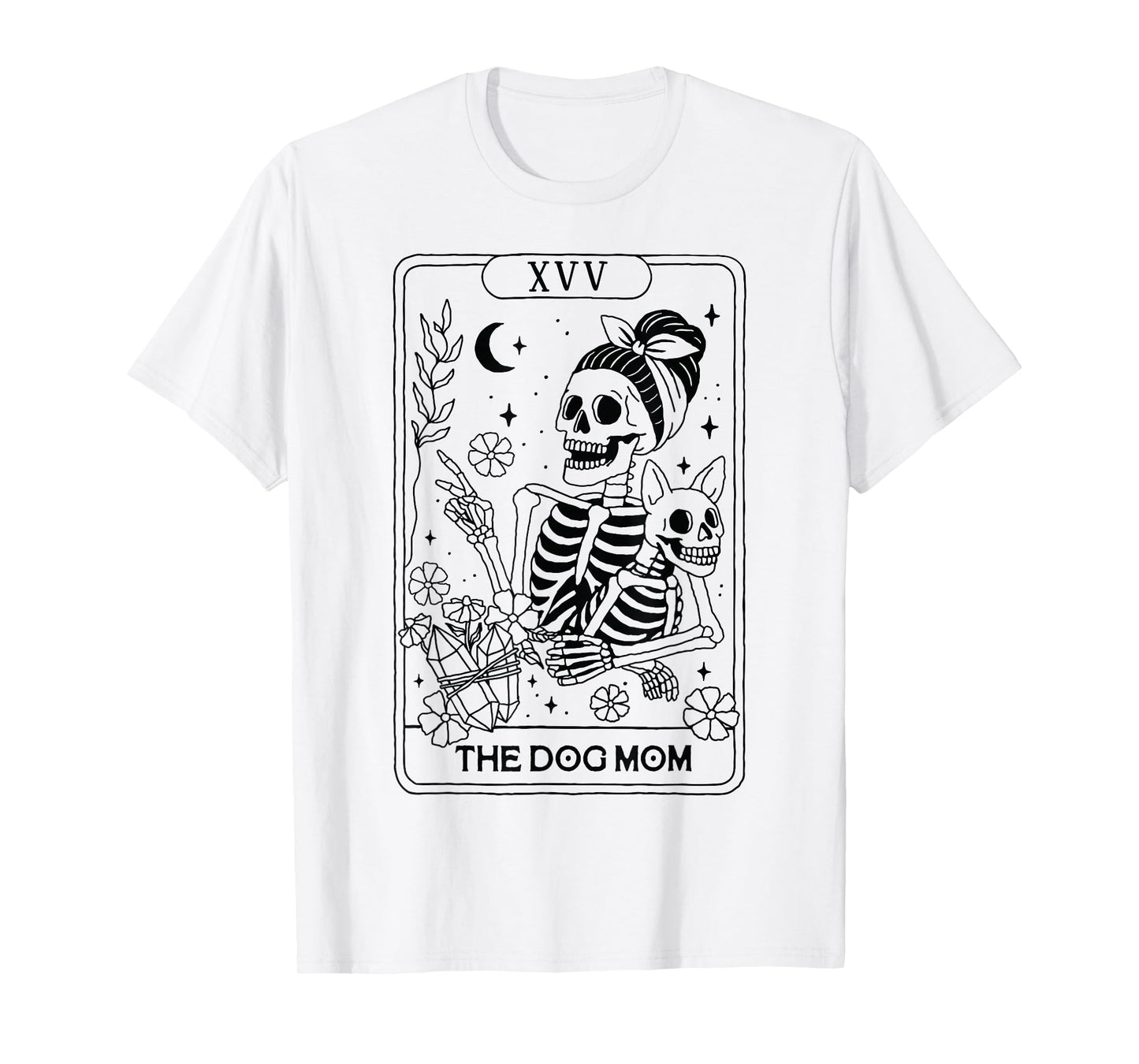 Dog Mom Skeleton Tarot Card Halloween Line Drawing Dog Mama T-Shirt