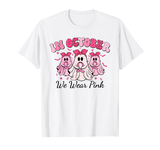 Cute Spooky In October We Wear Pink Breast Cancer Awareness T-Shirt