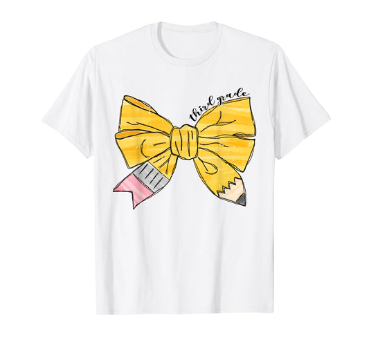 Coquette Bow Pencil Third Grade Kids Girls Back To School T-Shirt