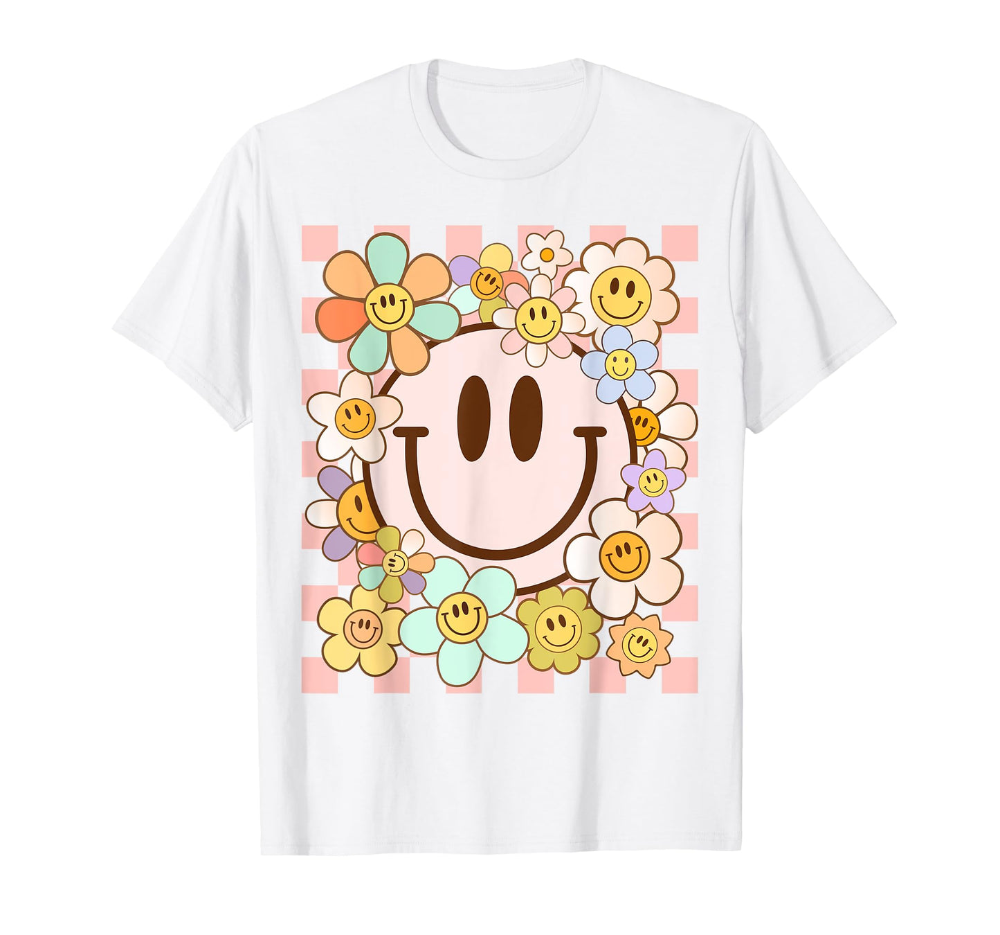 Retro Smile Face Flower Happy Face Flowers Heart Kids Girls T-Shirt