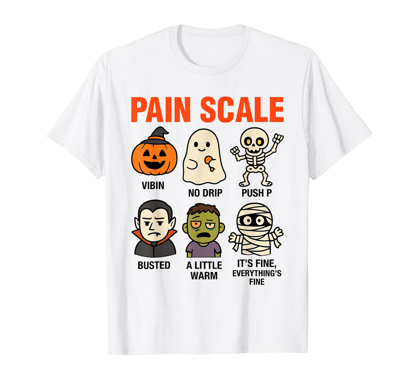Funny Halloween Pain Scale Meme Pumpkin Ghost Skeleton T-Shirt