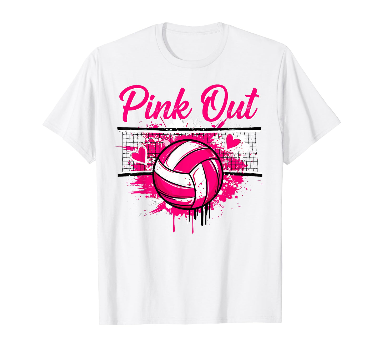 Pink Out Volleyball Breast Cancer Awareness Support Ribbon T-Shirt