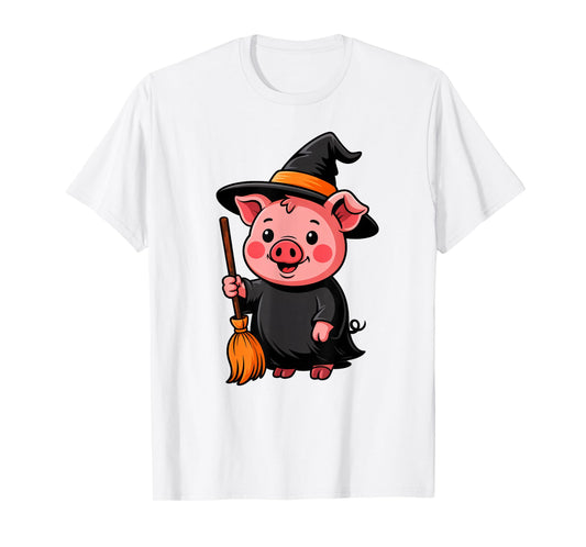 Cute Halloween Pig Witch Hat Women Girls Farmer Pig Lover T-Shirt
