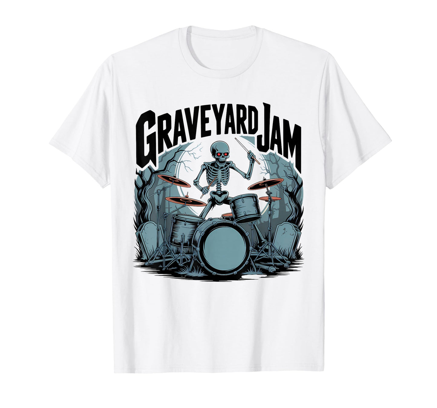 Graveyard Jam Skeleton Drummer Halloween T-Shirt