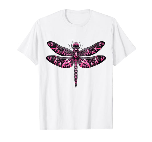 Dragonfly Pink Ribbon Breast Cancer Awareness Support T-Shirt