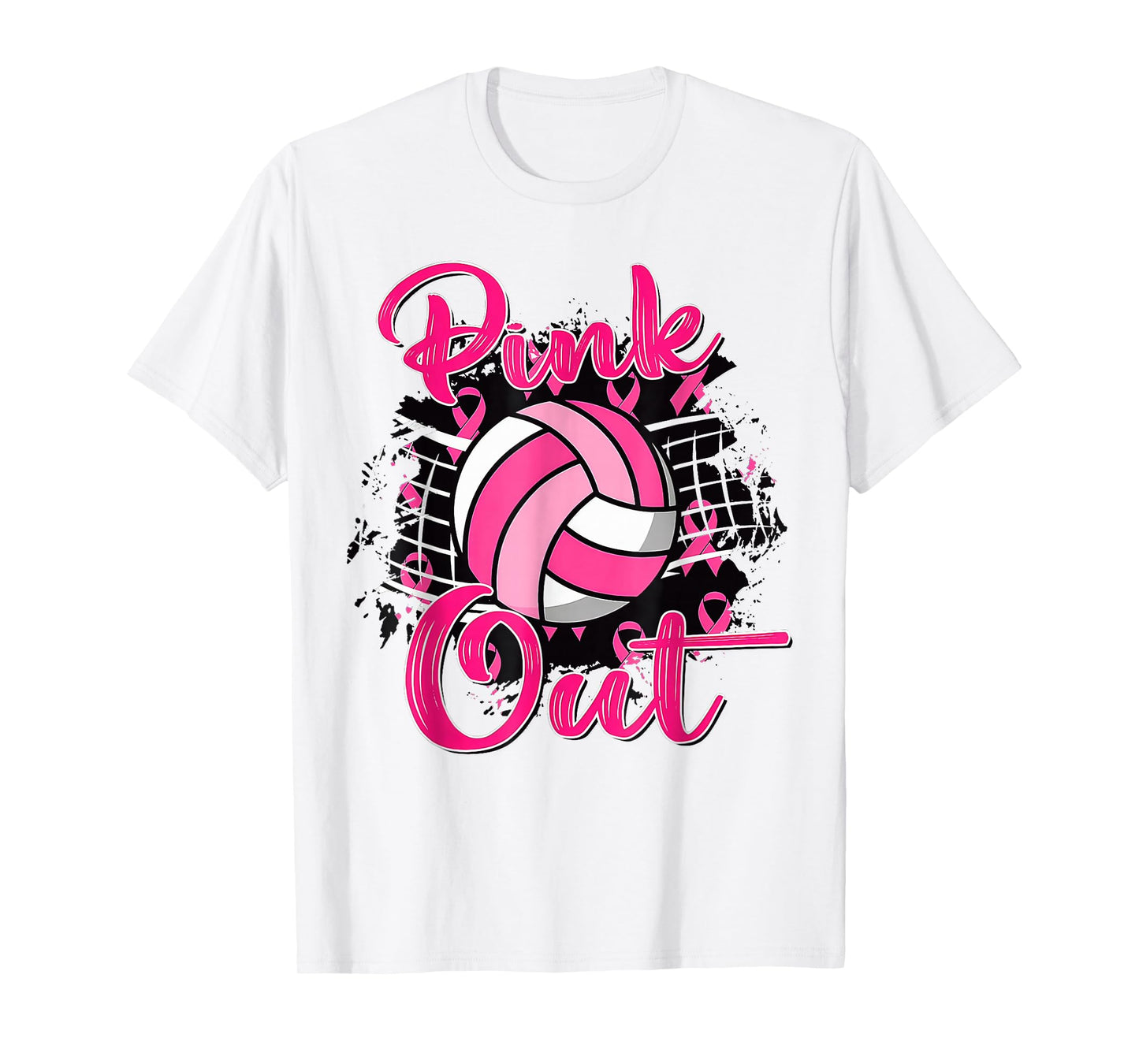 Pink Out Volleyball Pink Ribbon Breast Cancer Awareness T-Shirt