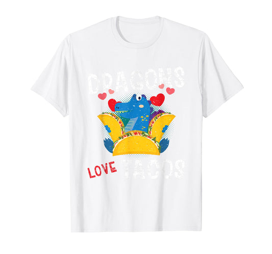 Dragon With Wings Loves Tacos Funny Gift Distressed T-Shirt T-Shirt