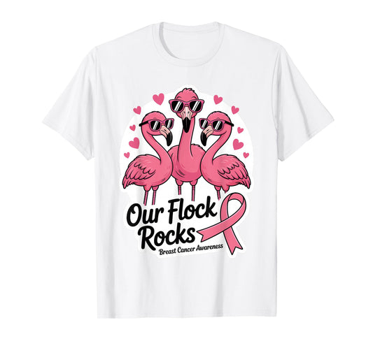 Our Flock Rocks Breast Cancer Awareness Flamingo Pink Squad T-Shirt