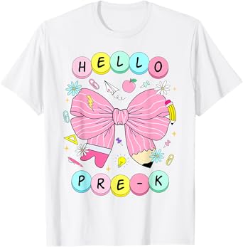 Hello Pre-K Teacher Coquette Bow Pre-K Back To School Girls T-Shirt