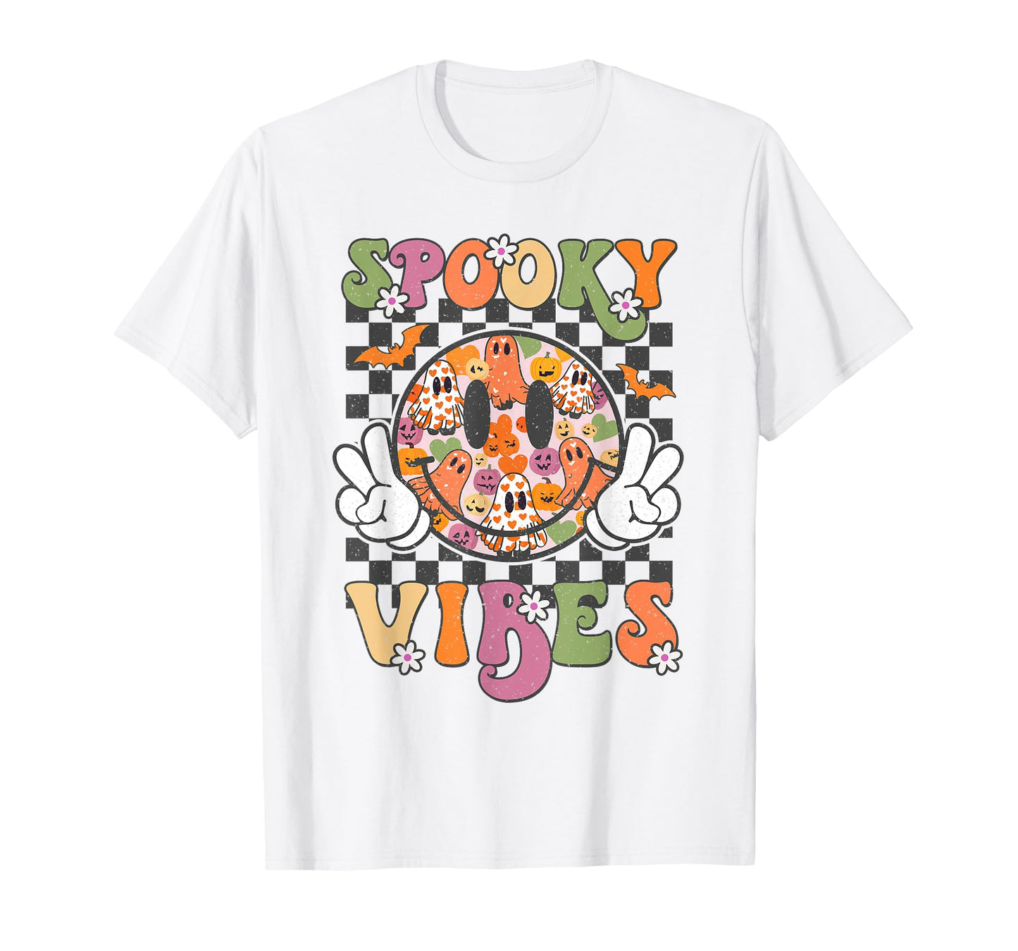 Spooky Vibes Smile Face Halloween Funny Women Teen Girl Kids T-Shirt
