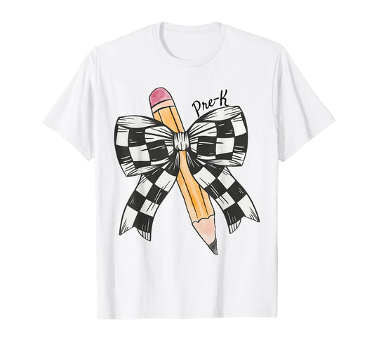 Coquette Pencil Bow Funny Pre K Teacher Kids Back To School T-Shirt
