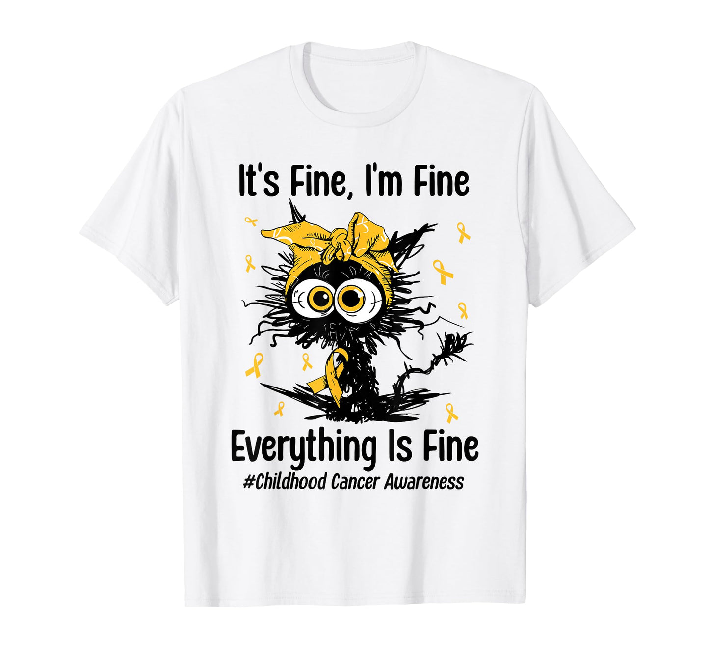 Motivational Childhood Cancer Awareness Cat Gold Ribbon T-Shirt