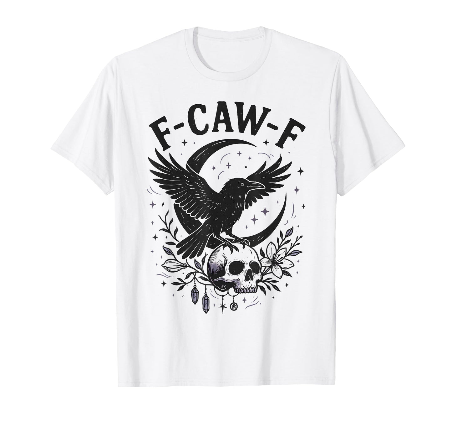 Black Crow F-Caw-F Funny Halloween Moon Gothic Adult Humor T-Shirt