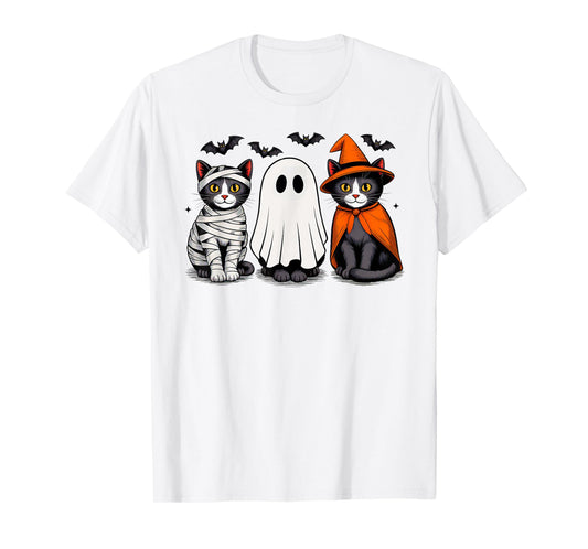Cute Ghost Black Cat Halloween Witch Mummy Pumpkin Season T-Shirt