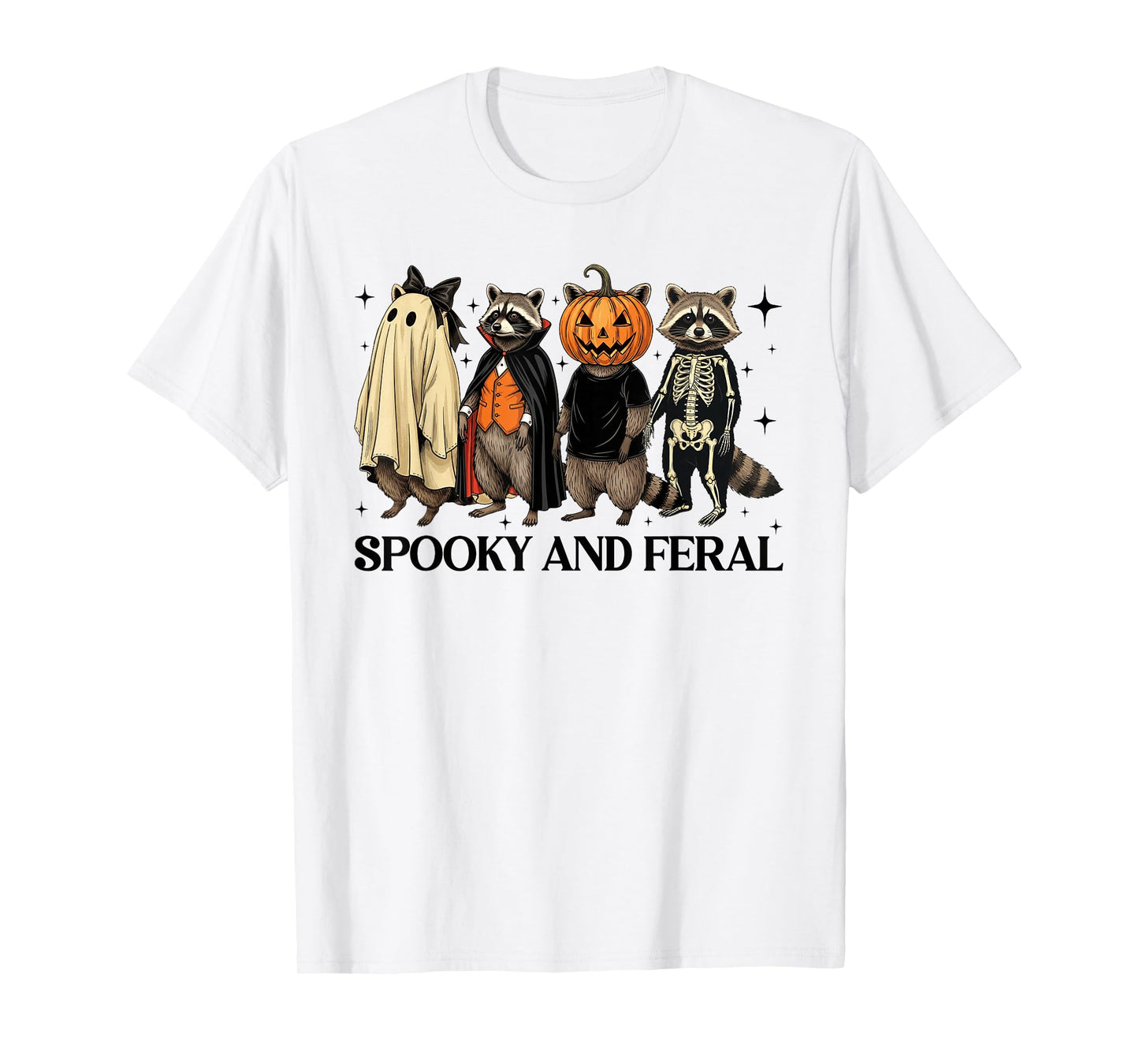 Spooky and Feral Halloween Raccoon Boo Ghost Skeleton Witch T-Shirt