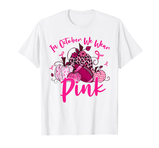 Coquette Bow Pumpkin in October We Wear Pink Breast Cancer T-Shirt