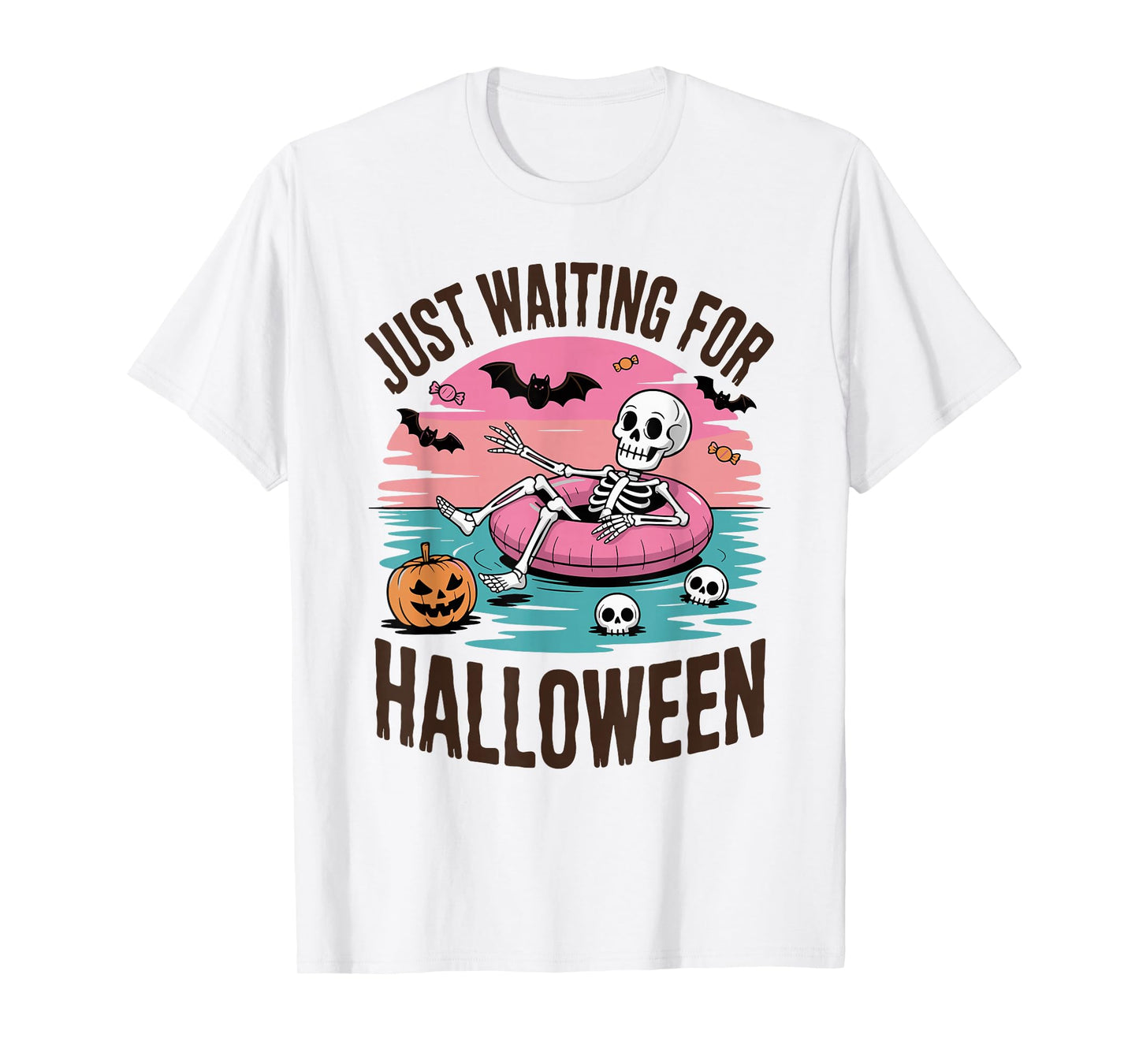 Just Waiting for Halloween Costume Summerween Skeleton Funny T-Shirt