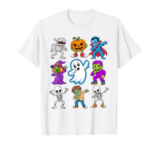 Dabbing Halloween Skeleton Scary Pumpkin Spooky Season Boys T-Shirt