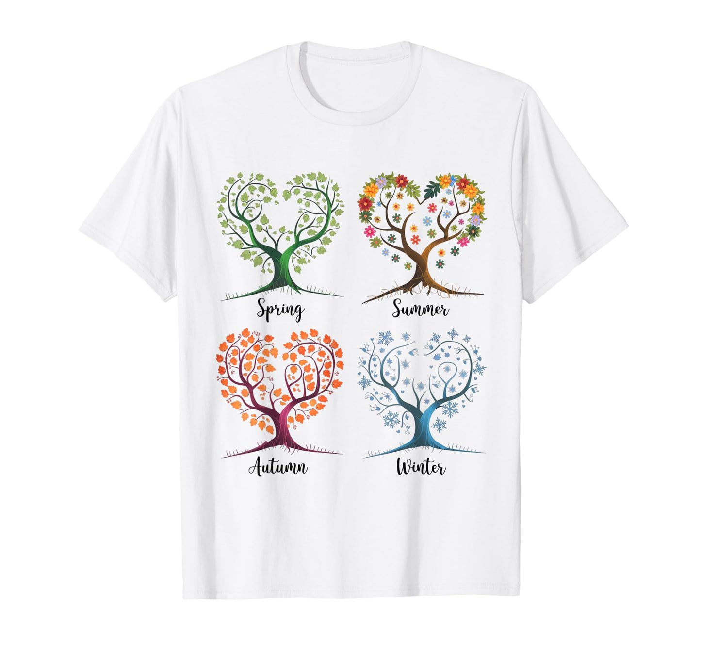 Four Seasons Tree Nature-Inspired Heart Shaped Heart Tree T-Shirt