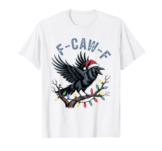 Crow F-CAW-F Black Bird Gothic Christmas Lights Santa Hat T-Shirt