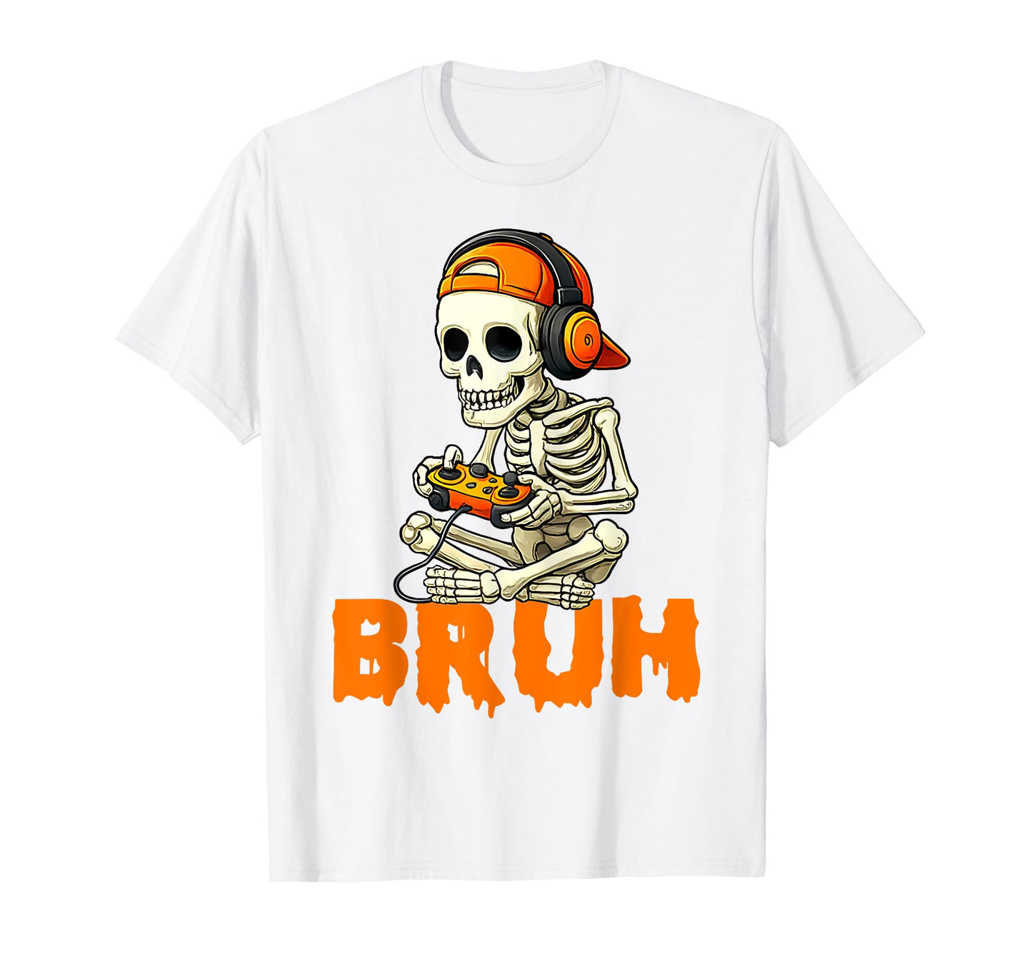 Bruh Halloween Boys Kids Gamer Mens Skeleton Video Gaming T-Shirt