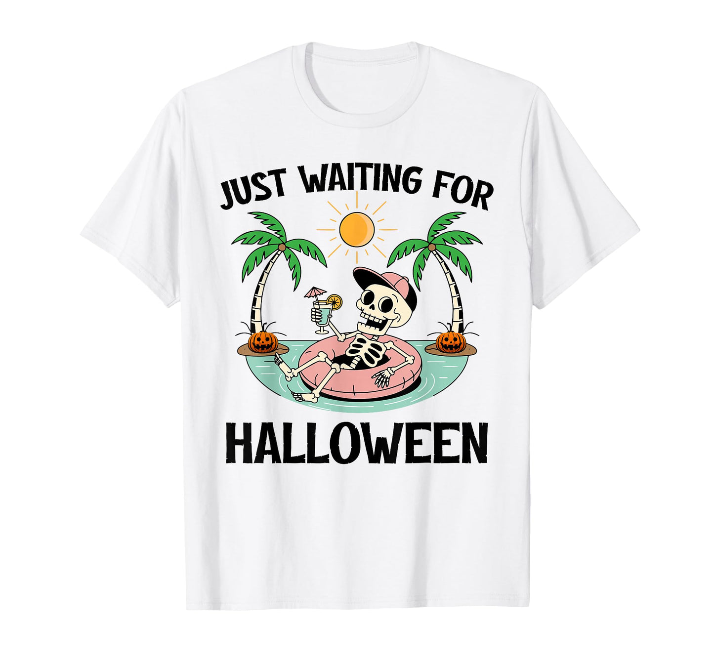 Just Waiting for Halloween Spooky Vibes Summer Skeleton T-Shirt