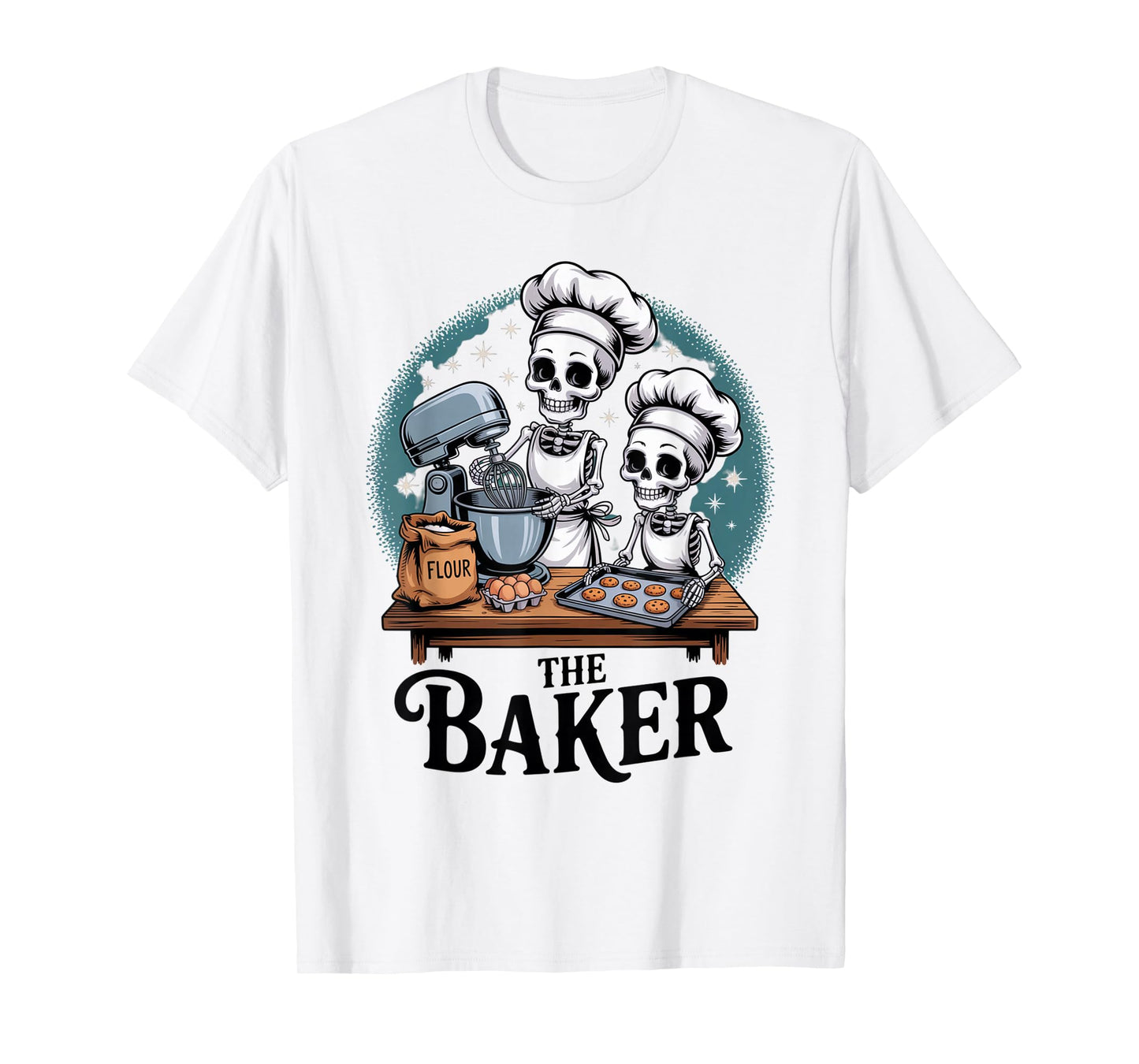 The Baker Funny Halloween Skeleton Baking Outfit T-Shirt