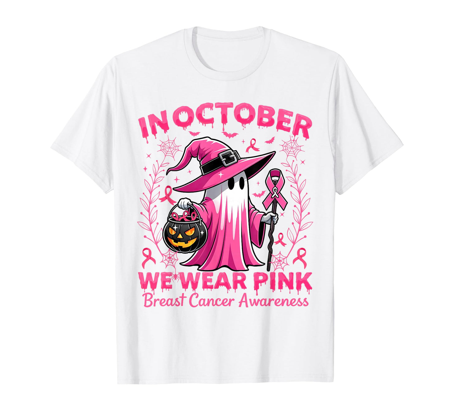 In October We Wear Pink Breast Cancer Awareness Halloween T-Shirt