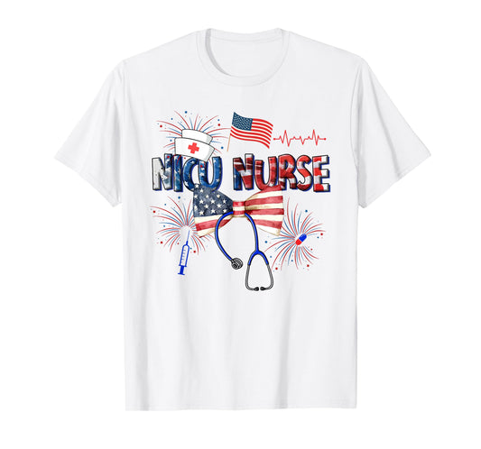 Cute 4th of July NICU Nurse American Flag Fourth Of July T-Shirt