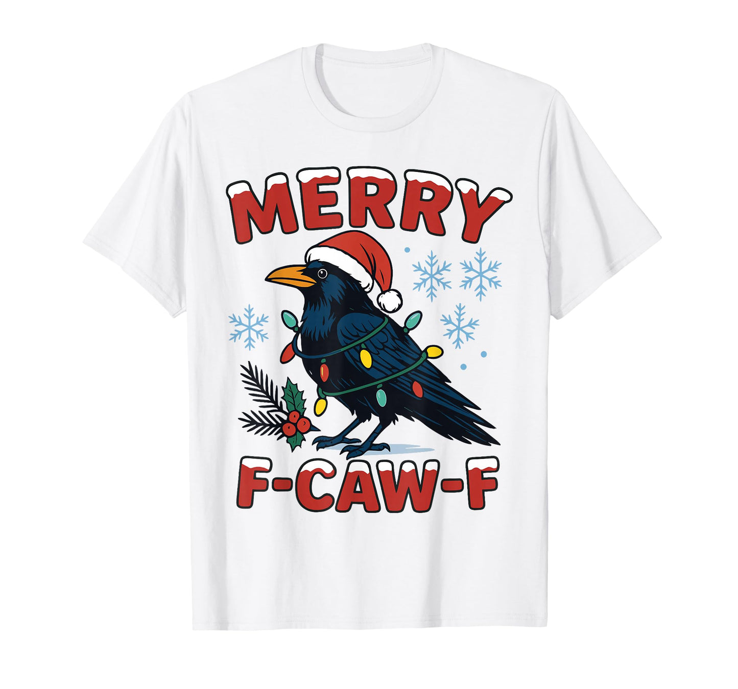 Merry F-Caw-F Raven Funny Black Crow Christmas Humor Adult T-Shirt