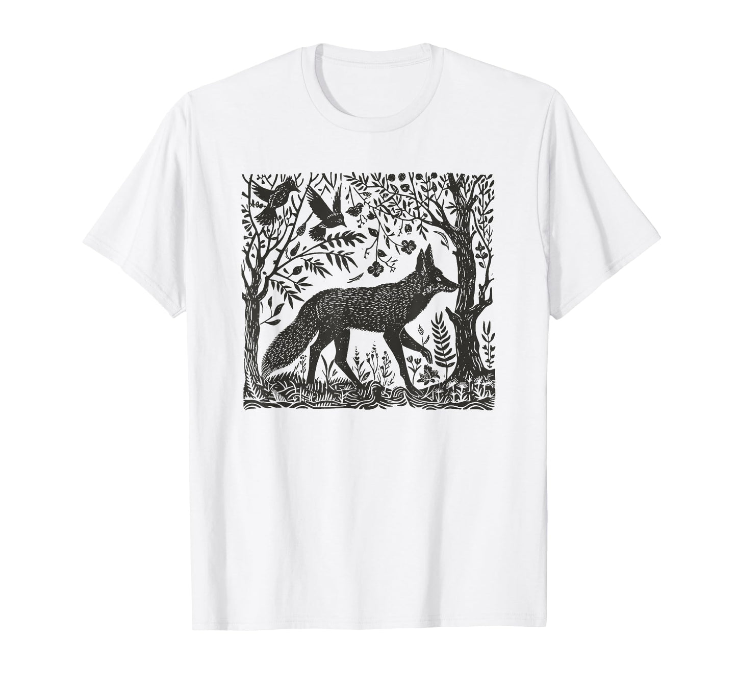 folklore forest fox lino print T-Shirt