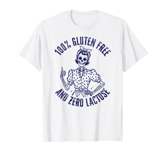 100 Gluten Free Zero Lactose Celiac Awareness Retro Skeleton T-Shirt