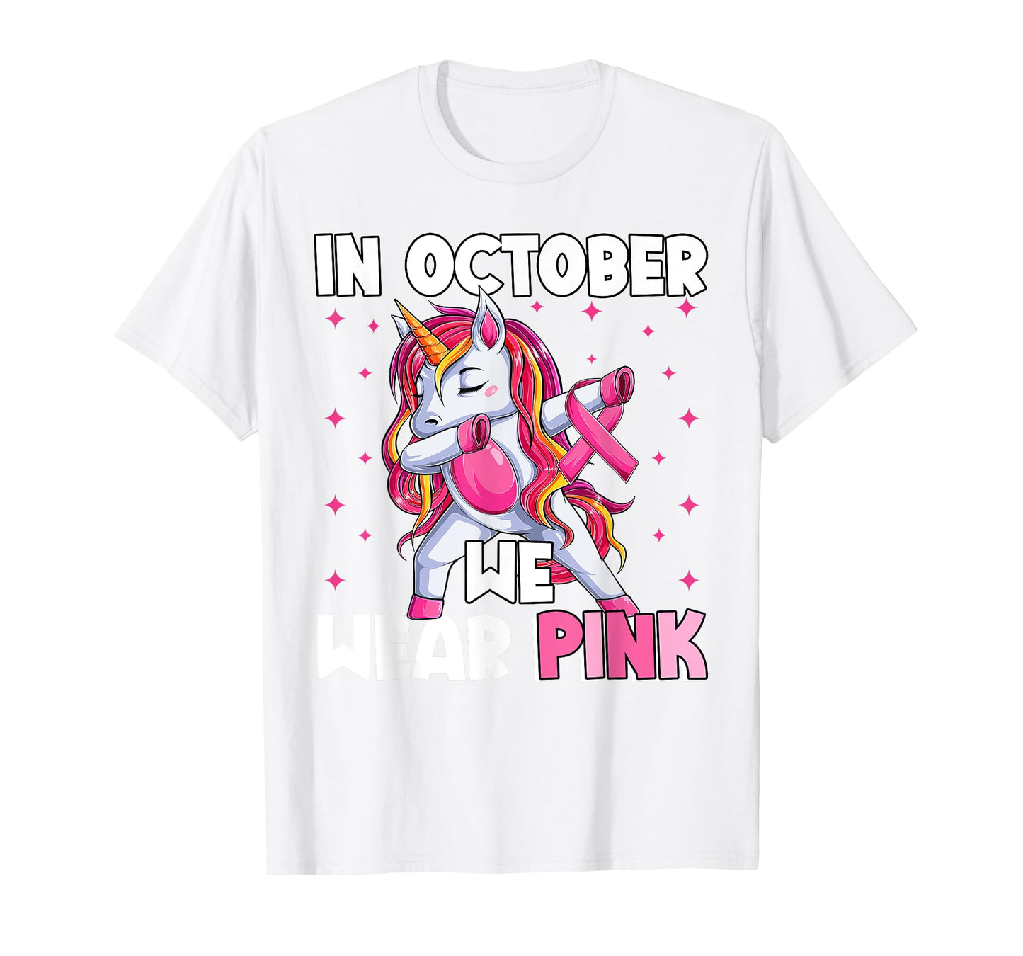Breast Cancer Girls Kids, Unicorn In October We Wear Pink T-Shirt