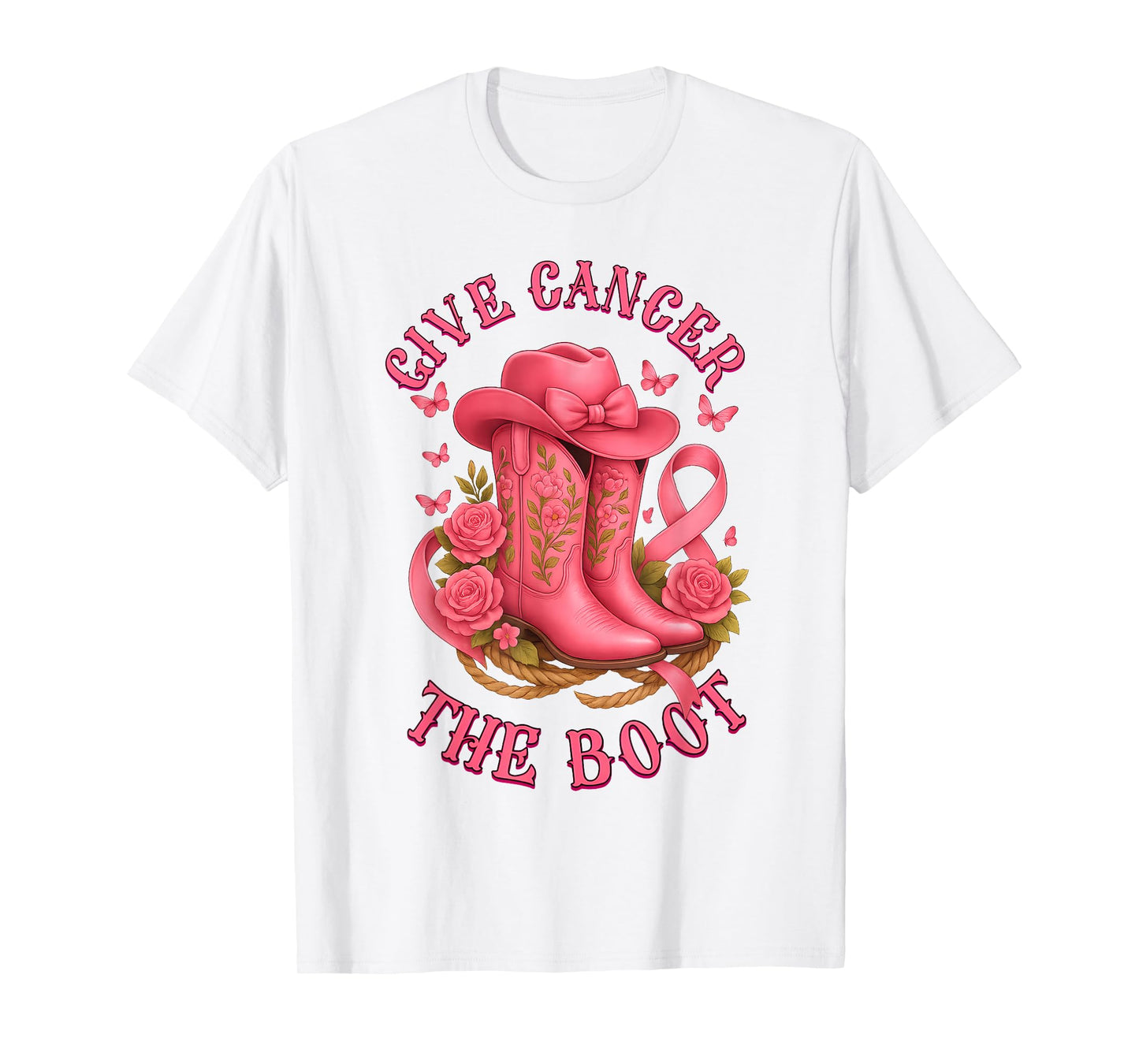 Give Breast Cancer Boot Cowgirl Bow Cancer Awareness Women T-Shirt