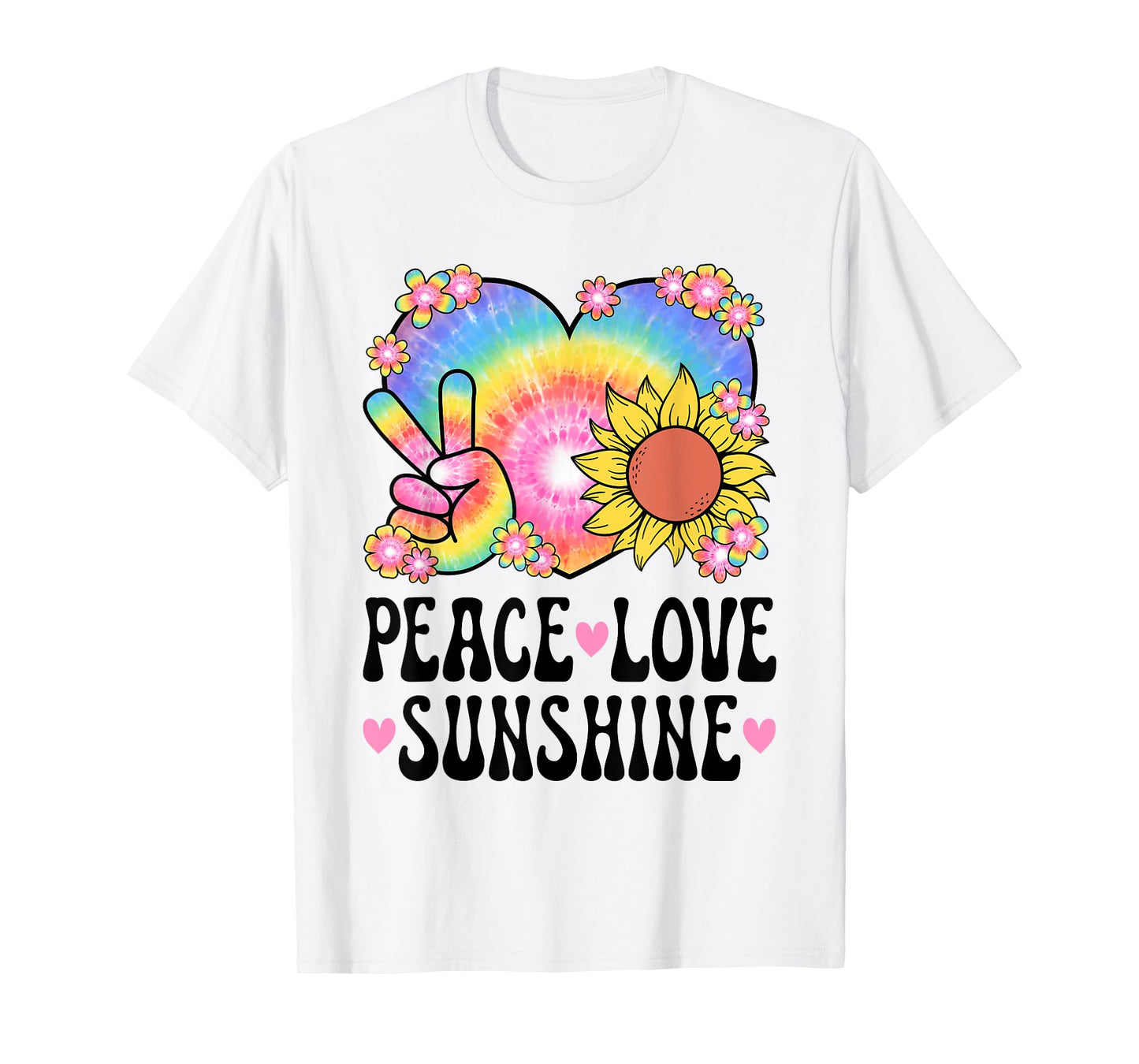 Peace Love Sunshine 60s 70s Sunflower Cute Hippie Outfit T-Shirt