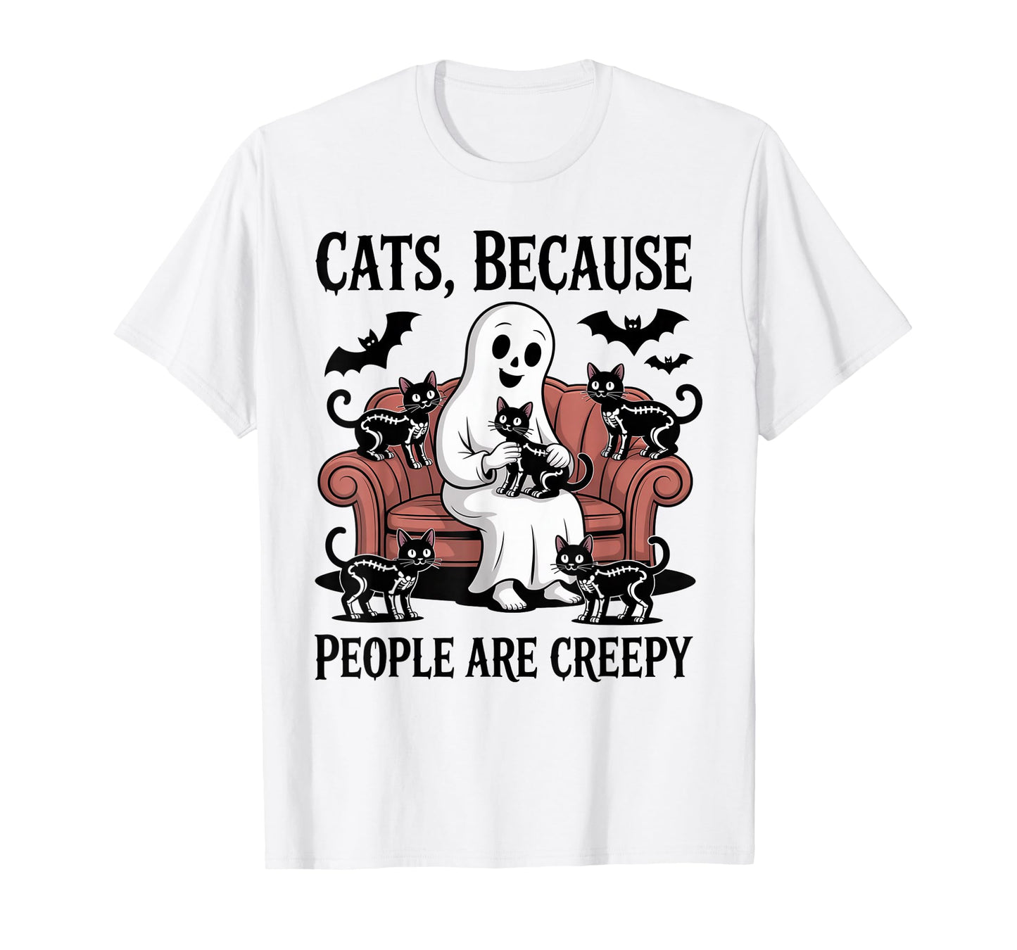 Cats Because People are Creepy Ghost Halloween Cat Mom Kids T-Shirt