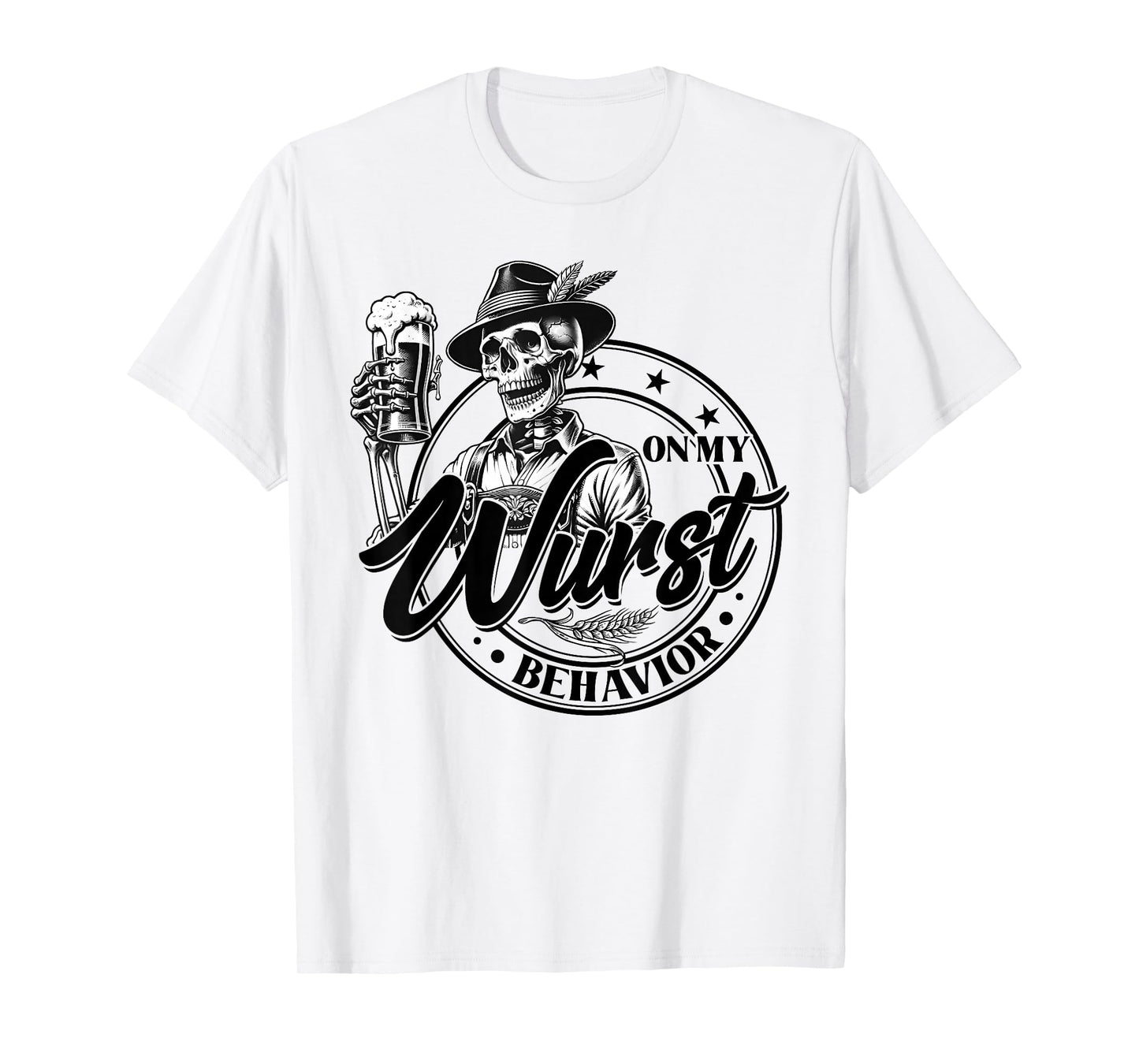 Oktoberfest On My Wurst Behavior German Beer Skeleton Men T-Shirt