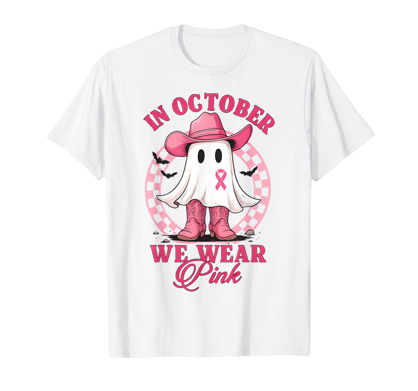 In October We Wear Pink Breast Cancer Cowboy Ghost Boo T-Shirt