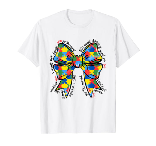 Coquette Bow Ribbon Autism Awareness Autistic T-Shirt