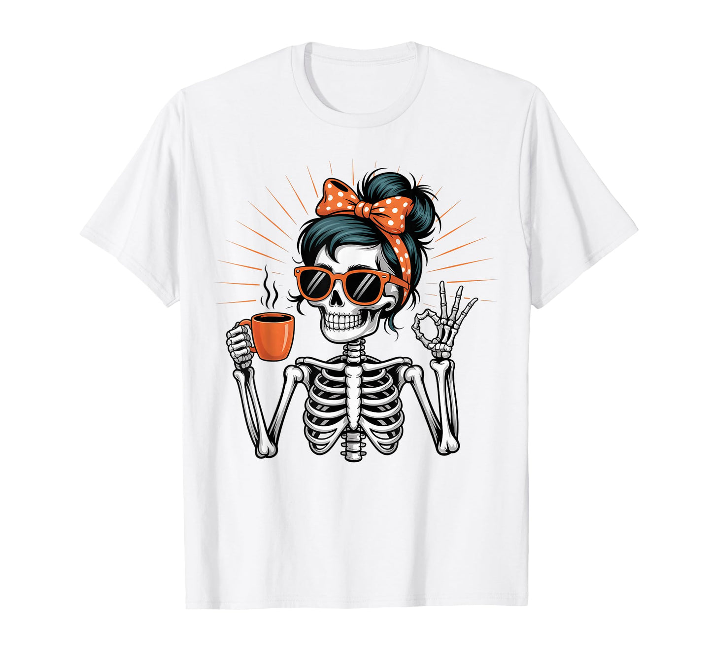 Retro Skeleton Coffee Lover Funny Halloween Design T-Shirt