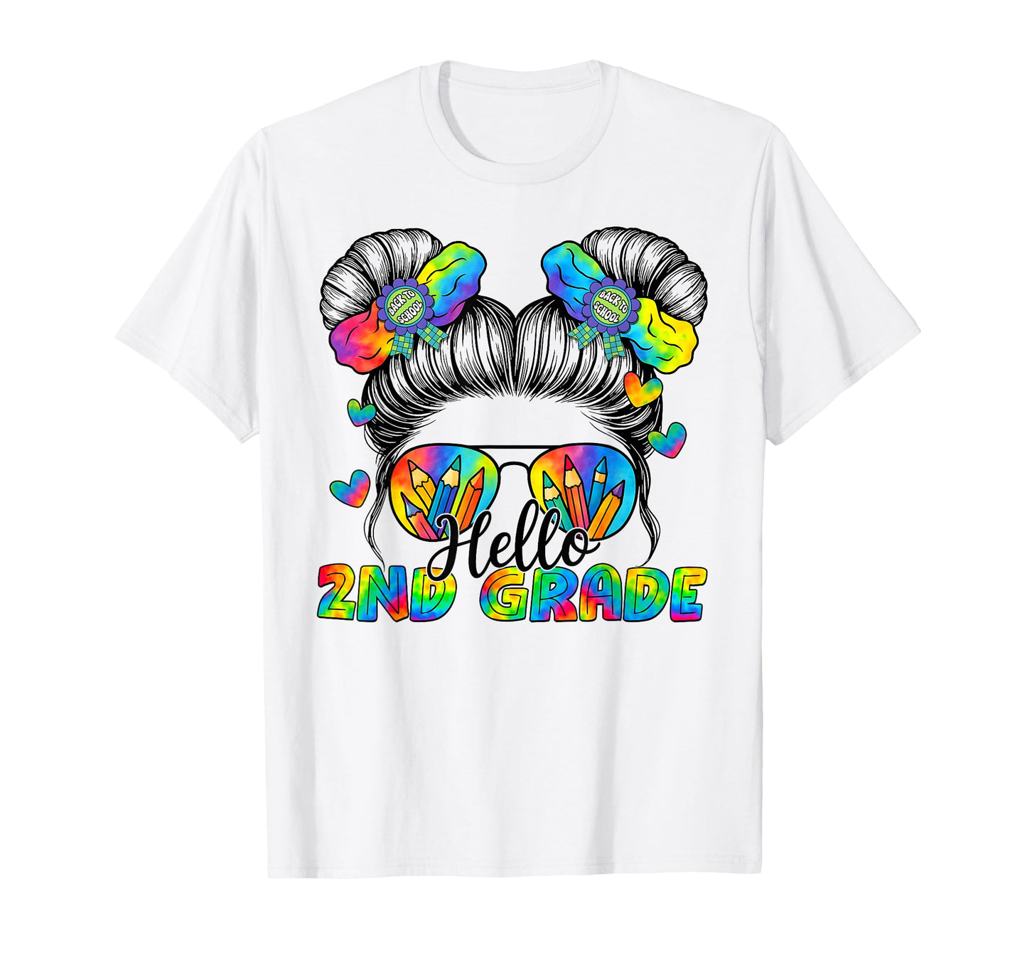 Back To School Tie Dye Hello 2nd Grade Messy Bun Girl T-Shirt