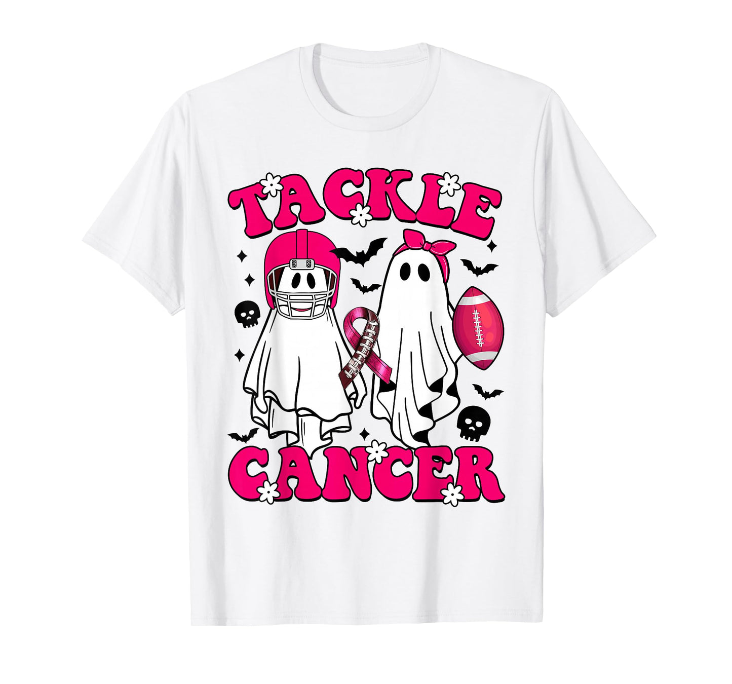 Tackle Breast Cancer Football Funny Ghost Pink Halloween T-Shirt