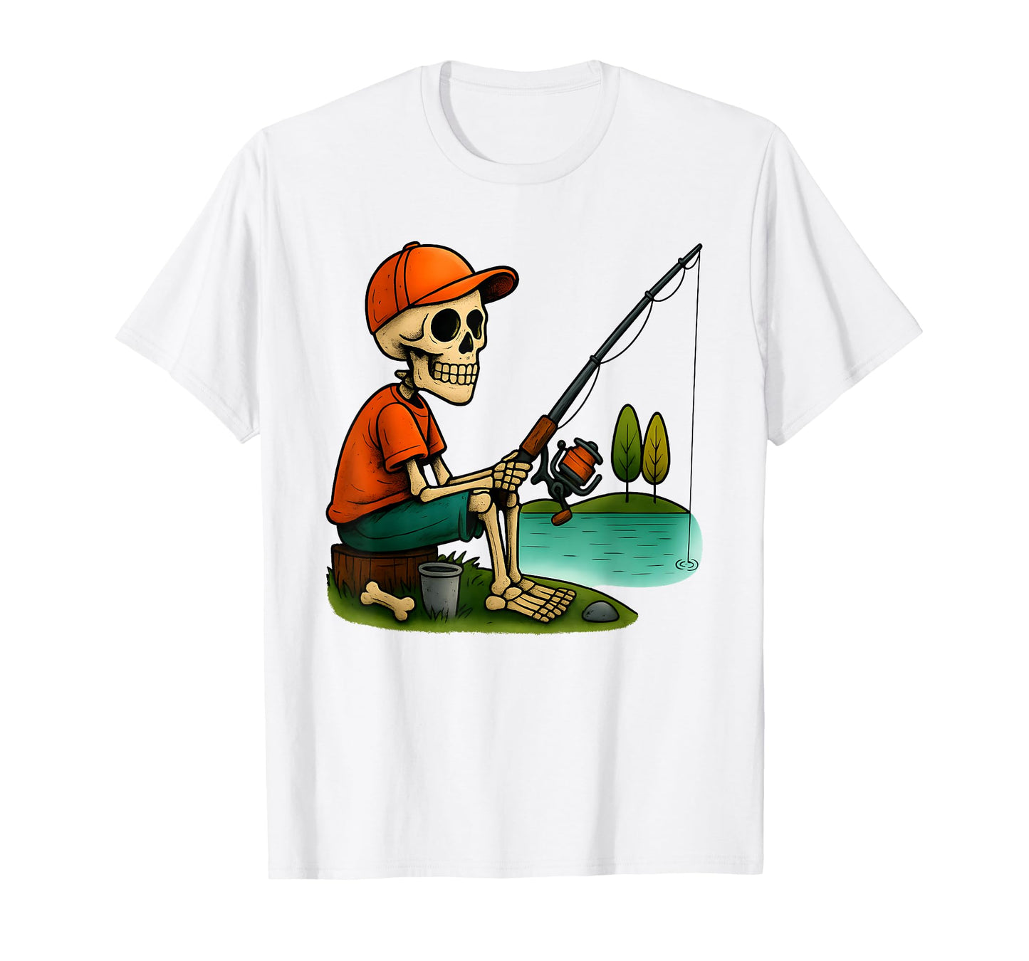 Fishing Skeleton Funny Halloween Costume Boys Kids T-Shirt