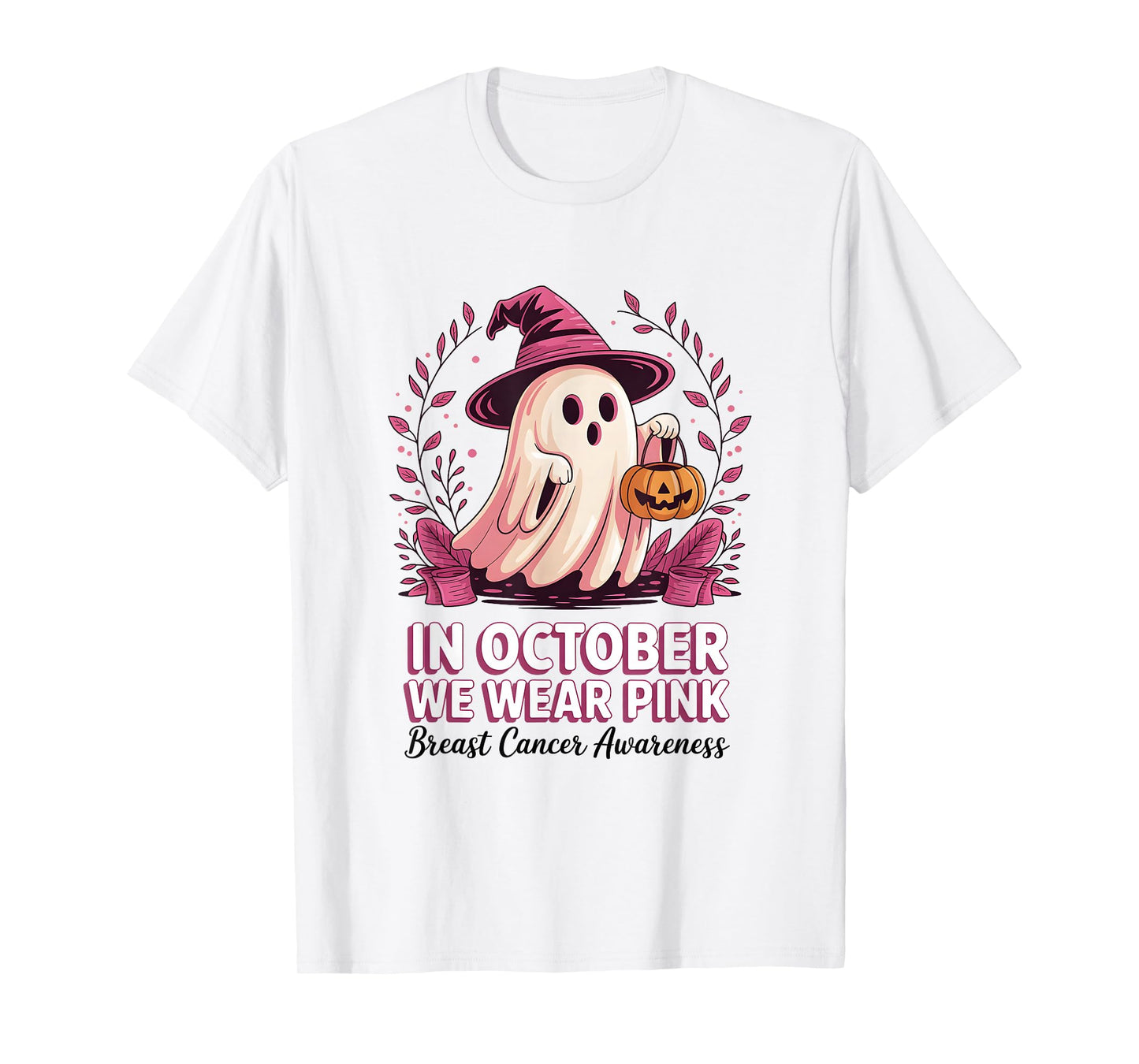 in October We Wear Pink Breast Cancer Halloween Apparel T-Shirt