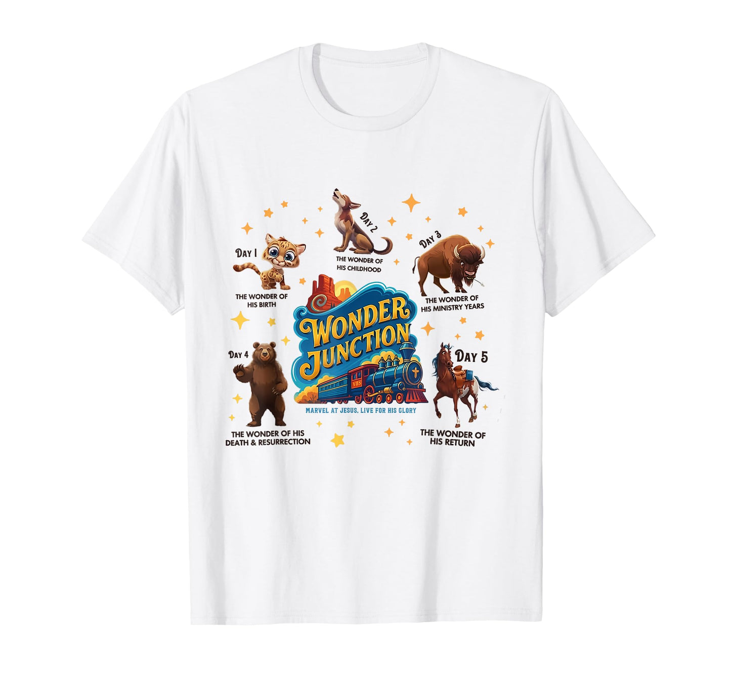 Christian Camp VBS 2025 Wonder His Glory Junction Train T-Shirt
