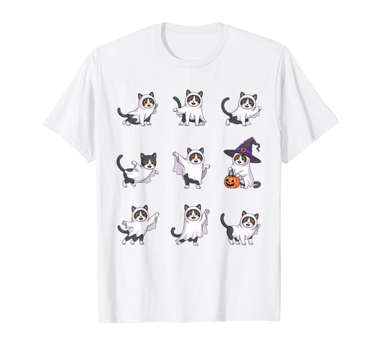 Cute Ghost Cat Funny Halloween Outfit Costumes Black Cat T-Shirt